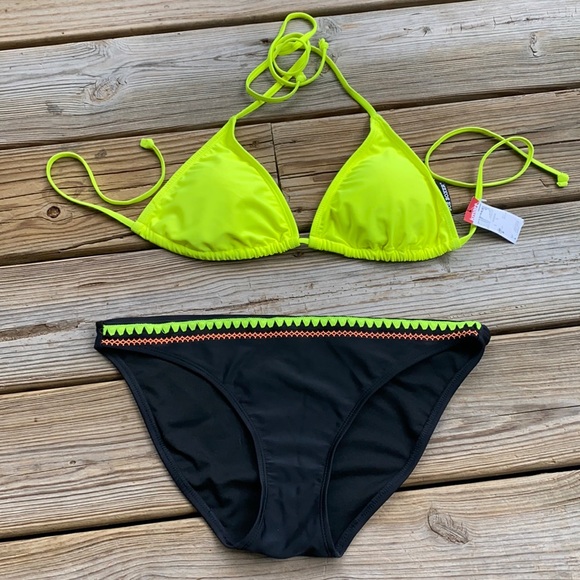 Neon Yellow & Black Bikini Set - Picture 1 of 3
